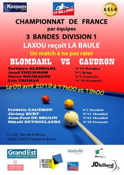 CARAMBOLE - CHAMPIONNAT DE FRANCE 3 BANDES D1 RENCONTRE LAXOU / LA BAULE