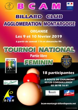 CARAMBOLE - 3e TOURNOI NATIONAL PARTIE LIBRE DAMES À MONTARGIS