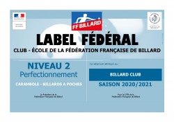 CAMPAGNE LABELS CLUBS ÉCOLES DE BILLARD 2020/2021
