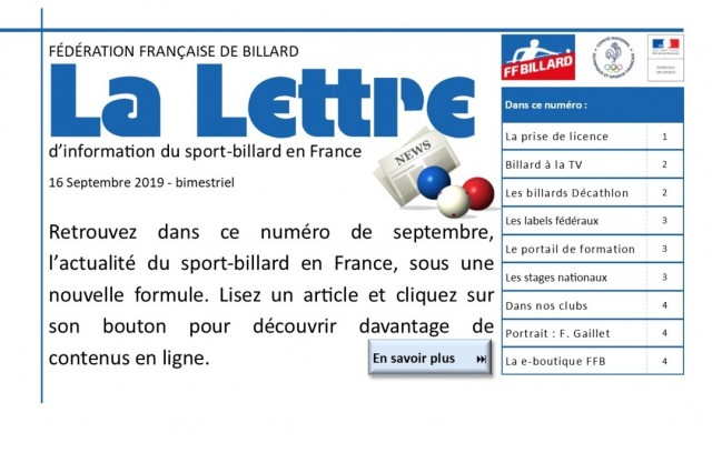 LA LETTRE DE LA FÉDÉRATION SEPTEMBRE 2019