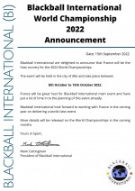 ANNONCE BLACKBALL INTERNATIONAL - CHAMPIONNAT DU MONDE 2022