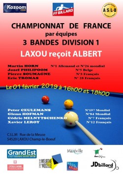CARAMBOLE-CHAMPIONNAT DE FRANCE D1 RENCONTRE ALBERT /  LA BAULE