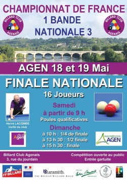 CARAMBOLE - CHAMPIONNAT DE FRANCE 1 BANDE NATIONALE III À AGEN