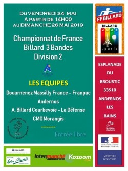 CARAMBOLE- CHAMPIONNAT DE FRANCE 3 BANDES DIVISION 2 À ANDERNOS