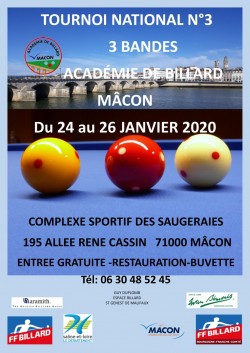 CARAMBOLE 3E TOURNOI NATIONAL 3 BANDES MASTERS À MÅCON