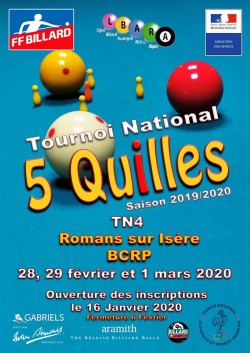 CARAMBOLE 4E TOURNOI NATIONAL 5 QUILLES À ROMANS SUR ISÈRE