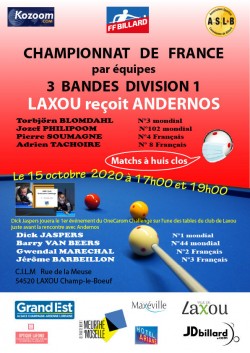 CARAMBOLE - 1ere JOURNEE DE CHAMPIONNAT 3B D1 LAXOU / ANDERNOS
