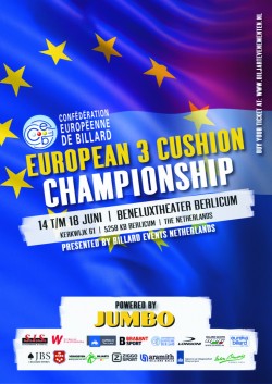 Carambole Championnat d’Europe 3-bandes individuel à Berlicum (Pays Bas) du 14 au 18 juin 2022