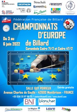 Carambole - Programme des championnats d'Europe au cadre 71/2 et cadre 47/2