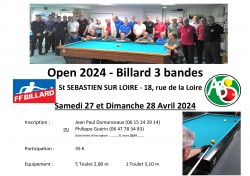 Open 3 bandes les 27 et 28 avril 2024 à Saint Sébastien