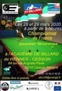 SNOOKER CHAMPIONNAT DE FRANCE FÉMININES À RENNES-CESSON